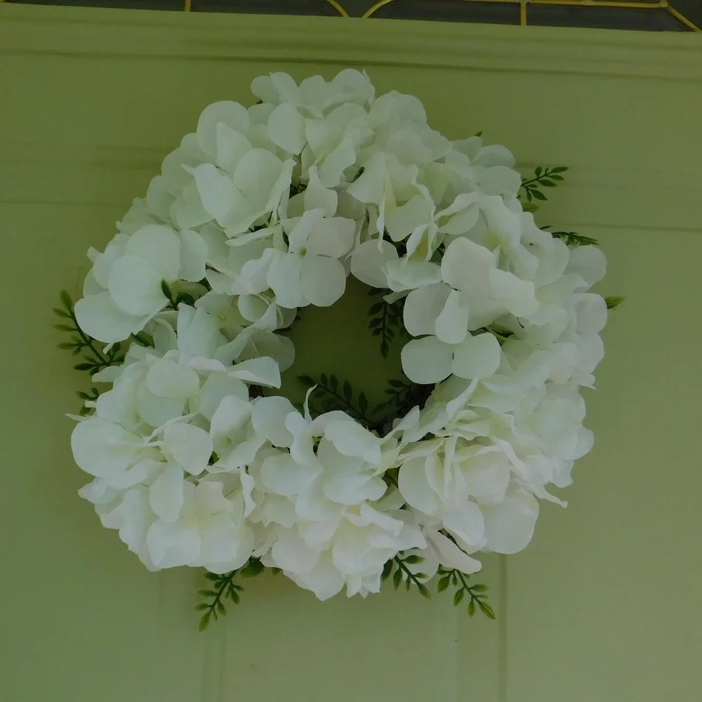 White Hydrangea Mini Wreath, Grapevine Base, Cabinet Decor, Candle Ring